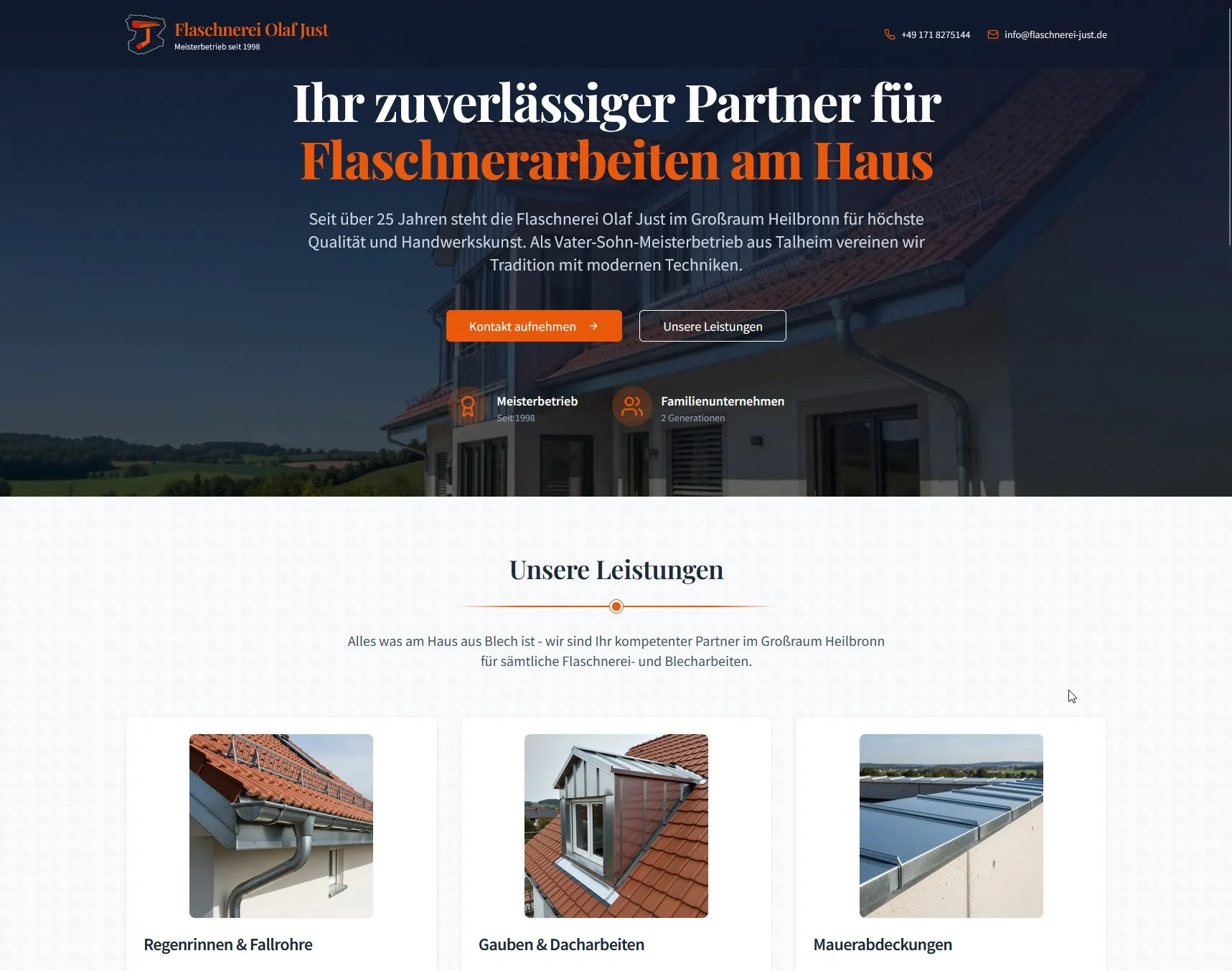 Flaschnerei Olaf Just – Website Vorschau